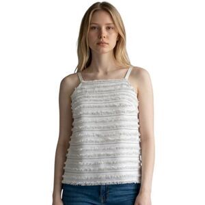 Maeve Anthropologie Textured Fringe Camisole Tank Top Size 0 Ivory Strappy